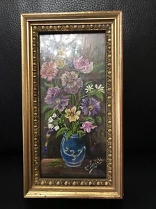 1988 Year Miniature Original Oil Painting “FIORI” Flowers Framed Signed - Bild 1 von 6