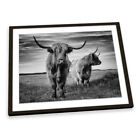 I am the Boss Scottish Highland Cow Black and White FRAMED ART PRINT Picture