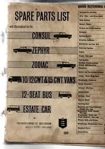 FORD SPARE PARTS LIST FOR CONSUL,ZEPHYR,ZODIAC,VANS,12 SEAT BUS ,ESTATE CAR 1956 - Picture 1 of 1