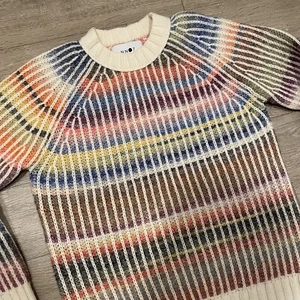 No Nationality NN07 Wool Sweater Mens Large Crew Neck Chunky Preppy Colorful NWT - Picture 1 of 14