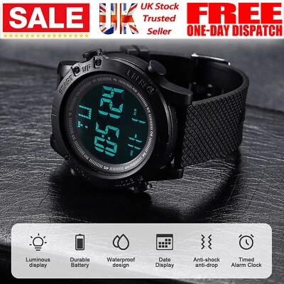 Mens Digital Big Face Military Watch Waterproof Electronic LED Sport Wrist Watch - Image 1 of 4
