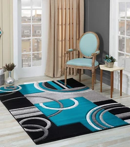 Area Rug Modern 5X7 Turquoise Soft Hand Carved Contemporary Floor Carpet with Pr - Picture 1 of 7