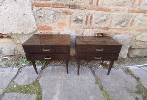 Meblo nightstands, vintage 1970s art deco Meblo bedroom side tables - Picture 1 of 10
