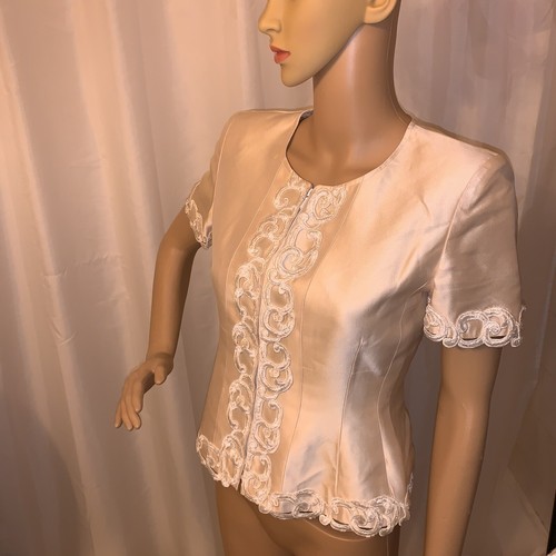 Autentica tunica anteriore CHANEL suze PICCOLA crema cerniera seta