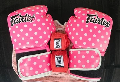 Guantes de Boxeo de Cuero FAIRTEX Rosa Lunares MUAY THAI KICK BOXING 12OZ Foto 1 de 4