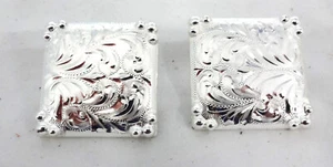 Hansen 1 1/2" Conchos Silver Plate Headstall Square Alamo Berry Bridle Loop Pair - Picture 1 of 2