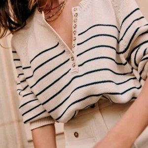 Sezane Leontine Jumper Sweater Knit Navy Cream Size Medium - Picture 1 of 5