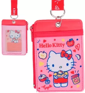 Hello Kitty Coin Purse Badge ID Card Holder Case Wallet Pouch w/ Zip Bag Lanyard - Picture 1 of 4