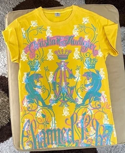 Christian Audigier Design Front and Back Yellow 100 Cotton T-Shirt - M (Clo-029) - Picture 1 of 5