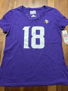 Women's NFL MN Vikings #18 Purple V-neck Short Sleeve Shirt NWT - Picture 1 of 7
