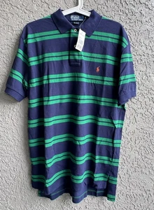 Polo Ralph Lauren Men’s Classic Fit Mesh Navy Green Stripe Polo Size M-NEW - Picture 1 of 6