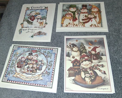 4 cartões de Natal boneco de neve pinguim gato shelly rasche Laurie Korsgaden Diane Knott - Imagem 1 de 4