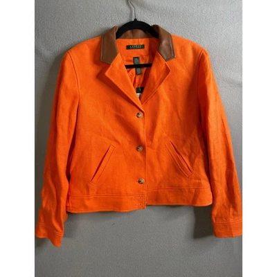 Lauren Ralph Lauren Blazer Women's 16 Orange Linen Blazer Leather Trim NWT - Image 1 of 4