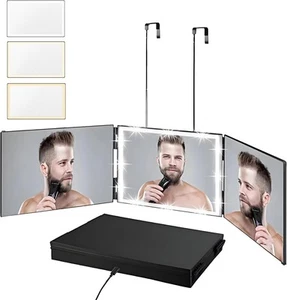 Espejo recargable de 3 vías para corte de pelo, espejo triple ajustable de vidrio real... - Imagen 1 de 7