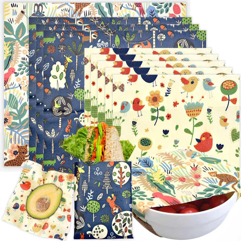 Envoltura de cera de abejas reutilizable - Paquete de 9 envolturas para alimentos, cera de abejas ecológica...  Foto 1 de 4