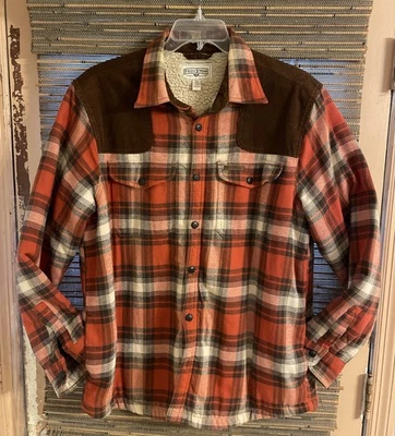 Field & Stream Shacket Red Brown Plaid Jacket Corduroy Trim Sherpa Lined Mens L - Image 1 of 4