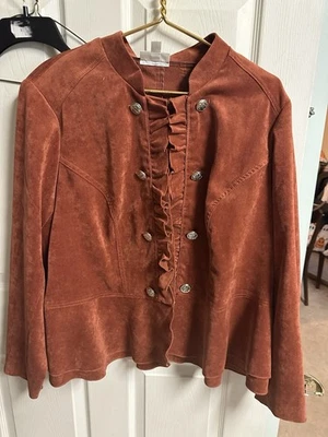 Vestido Granero Top Grande Suave Naranja Sólido Imitación Gamuza Mangas Largas Chaqueta con Botones Foto 1 de 4