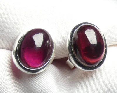 Ohrstecker 925 Silber ca 11 x 9 mm große, ovale Granat Cabochons NEU - Bild 1 von 4