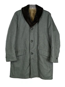 Great Western Coat Mens 40 Vintage Car Coat Overcoat Wool Faux Fur Borg Fabric - Picture 1 of 16