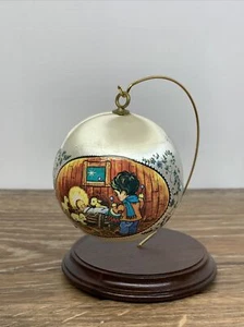Vintage Satin Ball Ornament Manger Scene Little Drummer Boy Child EUC - Picture 1 of 7
