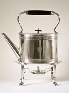 Georgian Style Sterling Silver Teapot Kettle with Warming Stand London 1884 - Picture 1 of 8