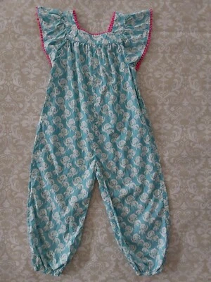 Mini Boden 5-6 Girl Blue One Piece Romper Jumpsuit Pink Trim - Image 1 of 4