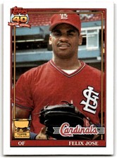 1991 Topps Baseball Card Felix Jose A St. Louis Cardinals #368