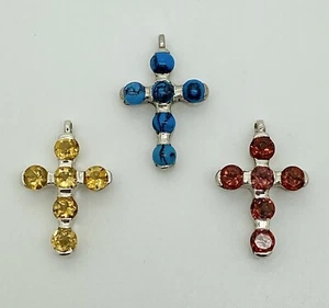 Colgante de cruz de plata de piedras preciosas Boho, citrino, turquesa, rubelita - Imagen 1 de 6