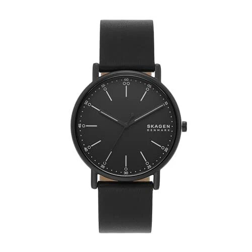 Skagen Signatur Leather Strap Black Dial Luminous Hands SKW6902 50M Mens Watch