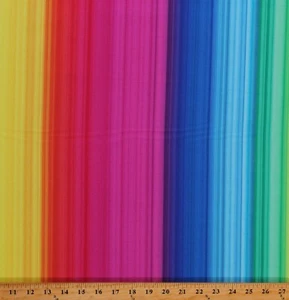 Cotton Rainbow Stripes Ombre Patterned Colorful Fabric Print by the Yard D480.38 - Picture 1 of 1