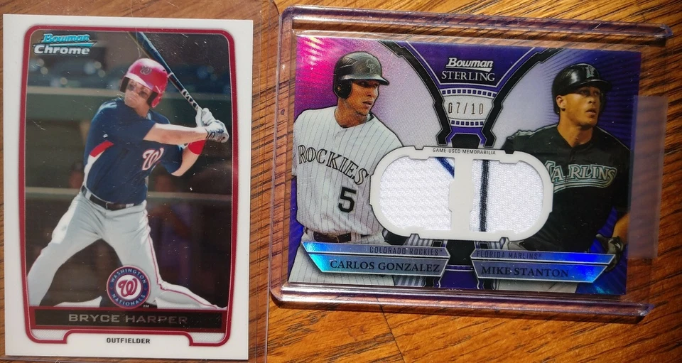 2011 Bowman Sterling Purple/10 Gonzalez & Giancarlo Stanton & Bryce Harper RC  - Image 1 of 3