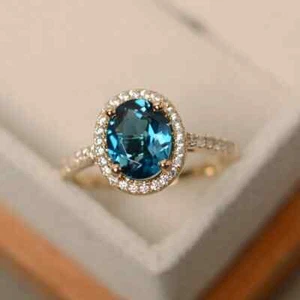 925 Sterling Silver Engagement Ring, London Blue Topaz Ring, Yellow Gold Ring - Picture 1 of 8
