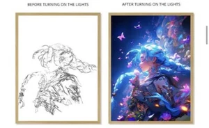 ✨💡❤️‍🔥 LED Bilderrahmen Licht Anime Manga Serie Arcane Jinx League Of Legends - Bild 1 von 7