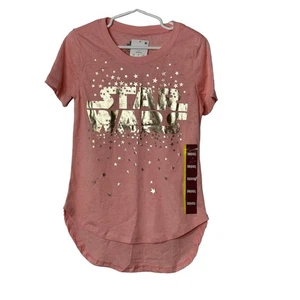 Star Wars Pink & Silver Star Print Short Sleeve T-Shirt Girls Small 6 6X NEW - Picture 1 of 8
