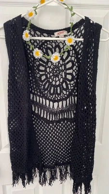 HIPPIE Disfraz Halloween FLOR NIÑO Crochet Flecos Chaleco Girasol Diadema M Foto 1 de 4