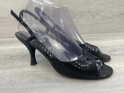 Stuart Weitzman Womens Leather Black Leather Snake Print 6 Slingback Dress Shoes - Image 1 of 4