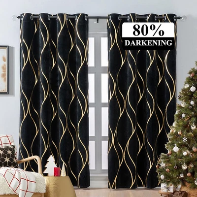 Black Gold Blackout Curtains for Bedroom, Heavy Duty Velvet Curtains 84 Inches L - Image 1 of 4