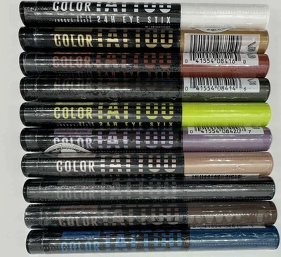 10PC Maybelline Color Tattoo 24HR Eye Stix Set ~ NO COLOR REPEATS ~ FAST SHIP - Image 1 of 2