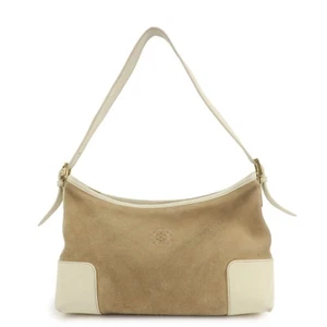 Authentic LOEWE Anagram Leather Suede Shoulder Bag Hand Bag Beige Ivory Used F/S - Picture 1 of 24