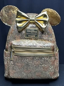 Disney Parks 2025 Loungefly Minnie Gold Sequin Mickey Pattern Mini Backpack - Picture 1 of 14