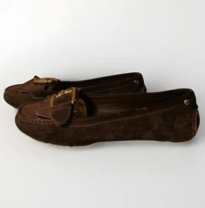 Mocasines de conducción Burberry marrón oscuro de gamuza para mujer talla 9 con bolsas para zapatos originales - Imagen 1 de 11