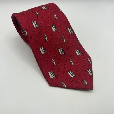 Corbata iglú pingüino invierno 100 % seda rojo y azul Tommy Hilfiger vintage para hombre Foto 1 de 4
