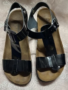 BioNatura Women’s Sandals Black Patten Leather Cork Made In Italy Sz 36/5 EUC - Picture 1 of 6