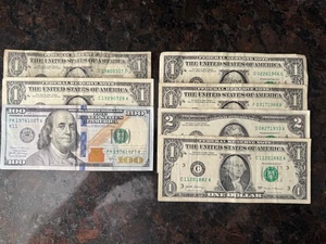 Lot of 7 U.S. Birthday Notes – Fancy Serial Numbers $1, $2, and $100 Bills  - Picture 1 of 3