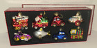 Set of 8 Miniature BLOWN GLASS Transportation Theme Ornaments, Cars, Bike, Train