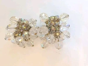 Orecchini Vintage Cha Cha Clip On Pendenti Aurora Boreale Perline su Strass Trasparenti - Foto 1 di 6