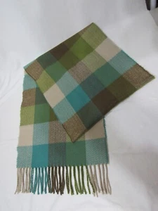 Green and Brown Square Pattern Cashmere Scarf Made in Scotland 12" x 64" - Picture 1 of 4