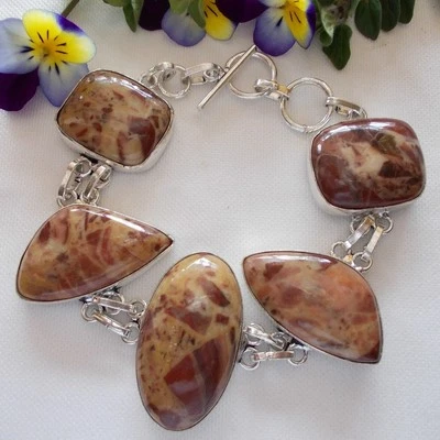 Bracciale in argento tibetano e pietre jasper (BR1938/I) - Immagine 1 di 4