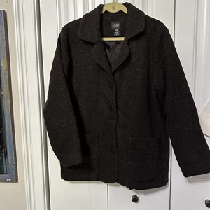 Eileen Fischer Womens Coat Boxy Pea Coat Brown Wool Medium Pockets Button Front - Picture 1 of 9