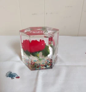 Vintage Art Glass Paper Weight Red Rose Flower With Glitter Sarasota Florida  - Picture 1 of 11